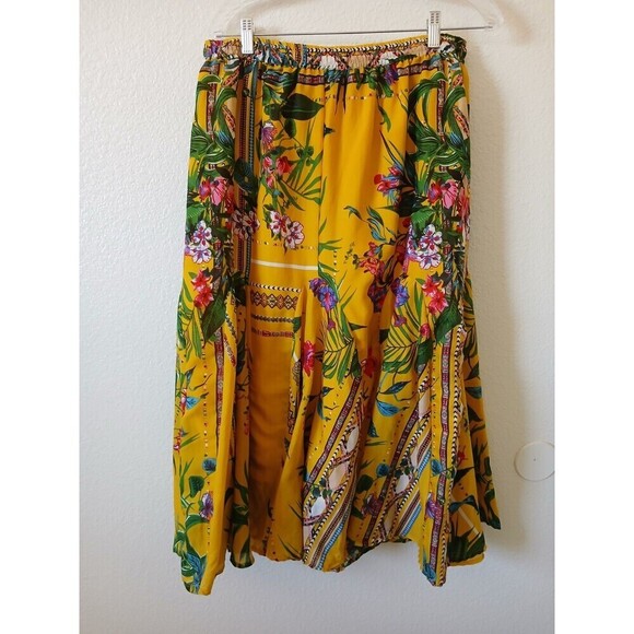 Womens Truly 4 You Yellow Tropical Tie Front Sash Elastic Waist Midi Skirt Large - Picture 3 of 10